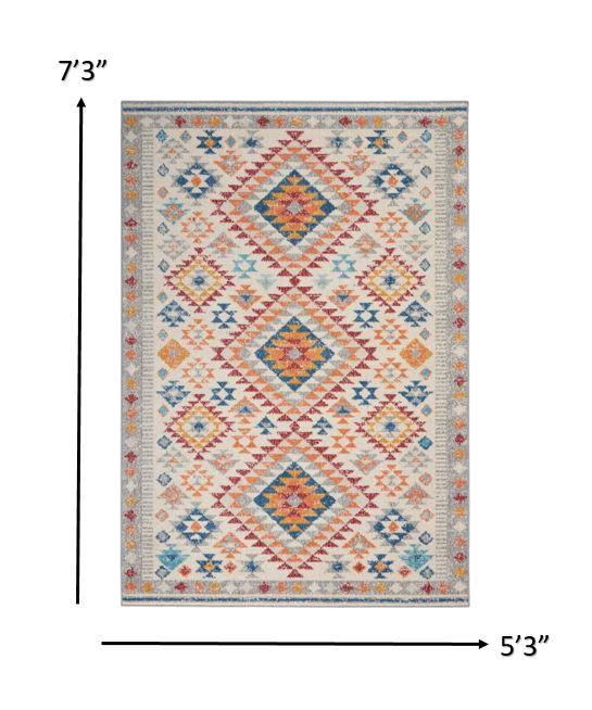 5’ x 7’ Ivory and Red Diamonds Area Rug