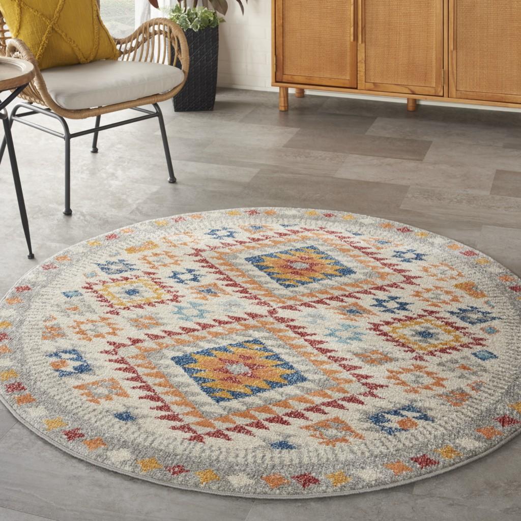 5’ Round Ivory and Red Diamonds Area Rug Default Title