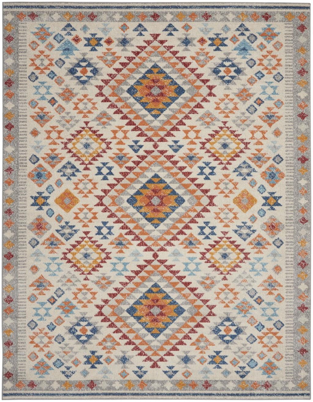 8’ x 10’ Ivory and Red Diamonds Area Rug