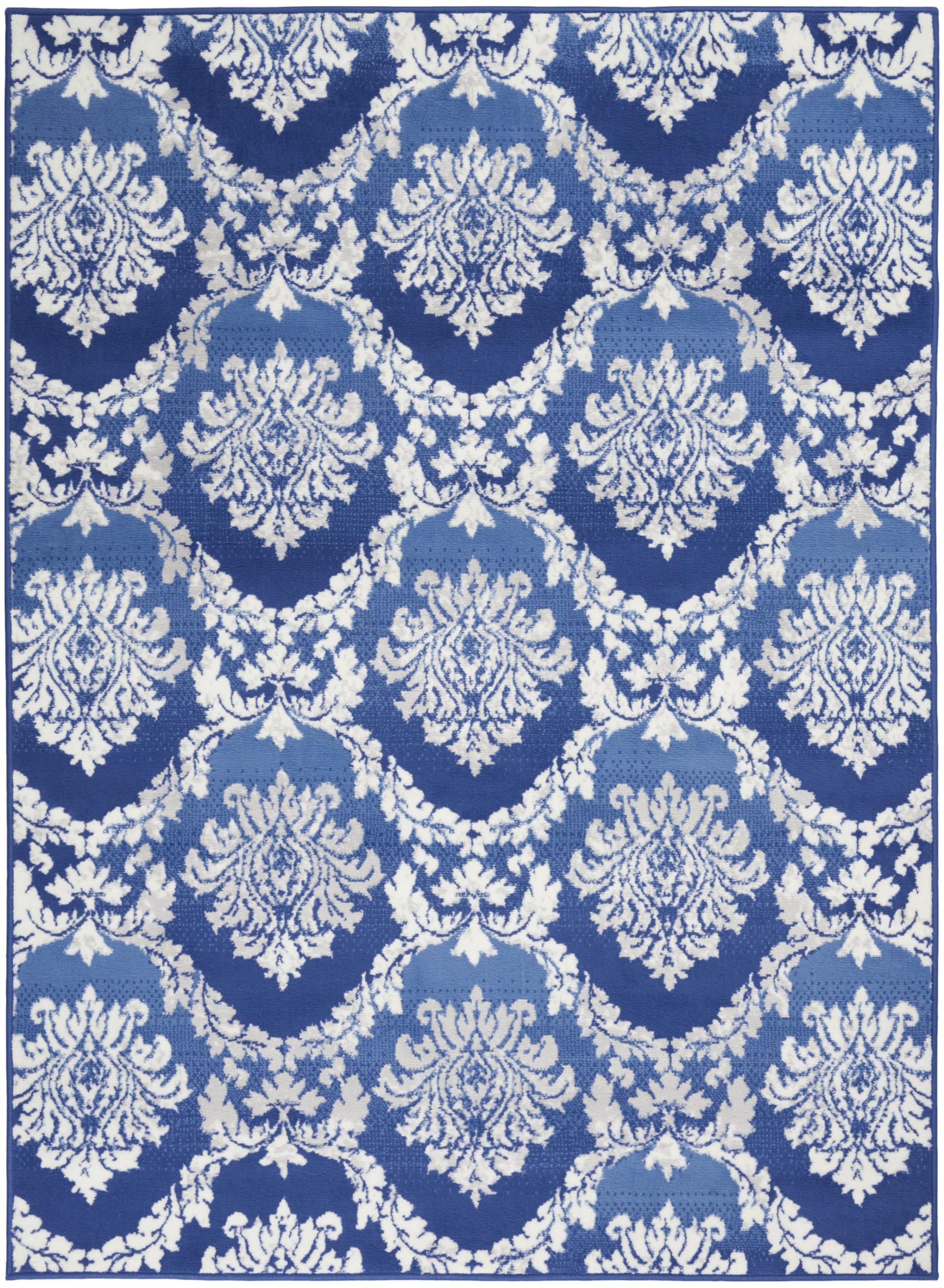 5’ x 7’ Blue and Ivory Damask Area Rug Default Title