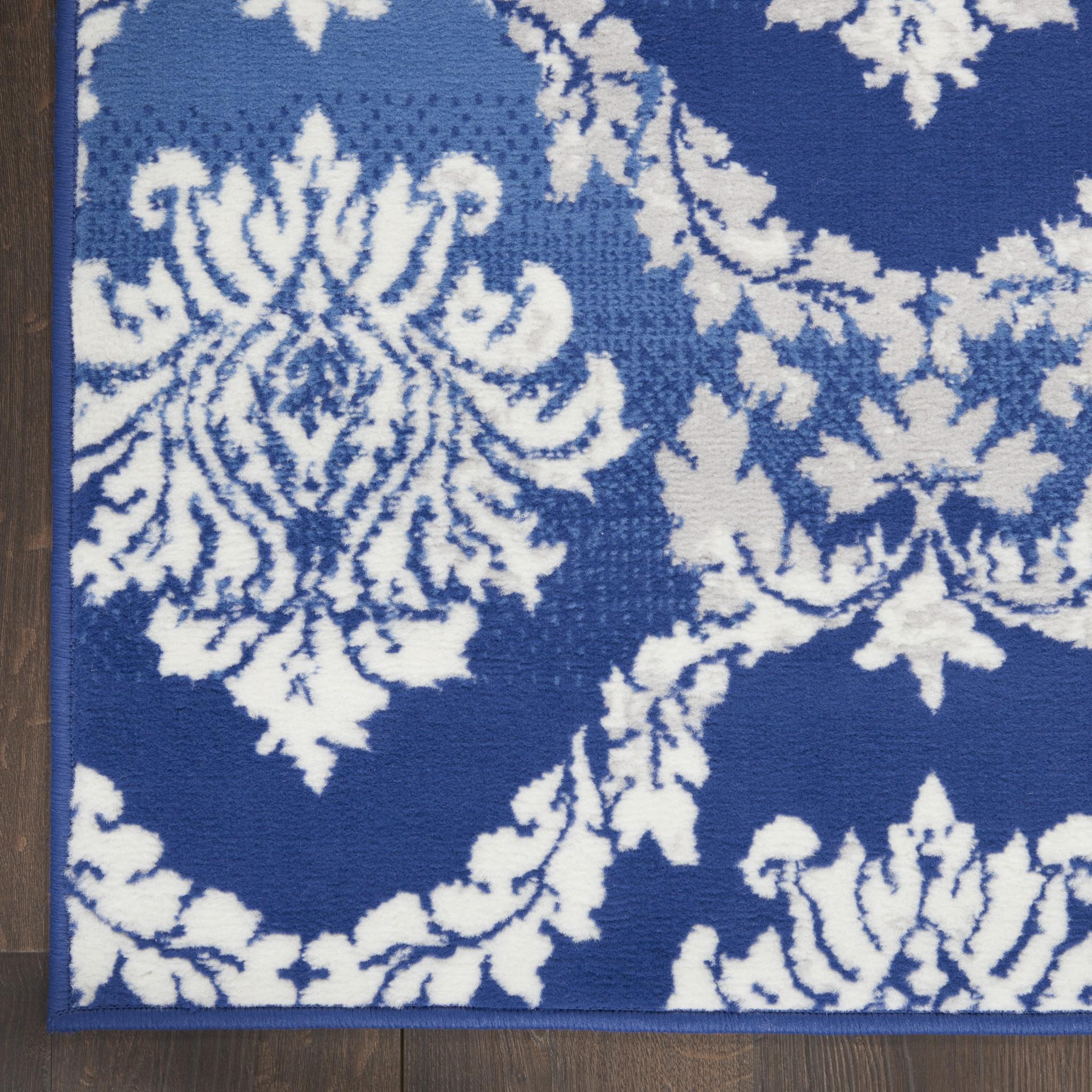 5’ x 7’ Blue and Ivory Damask Area Rug