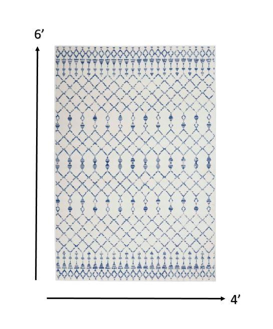 4’ x 6’ Ivory and Blue Berber Pattern Area Rug Default Title