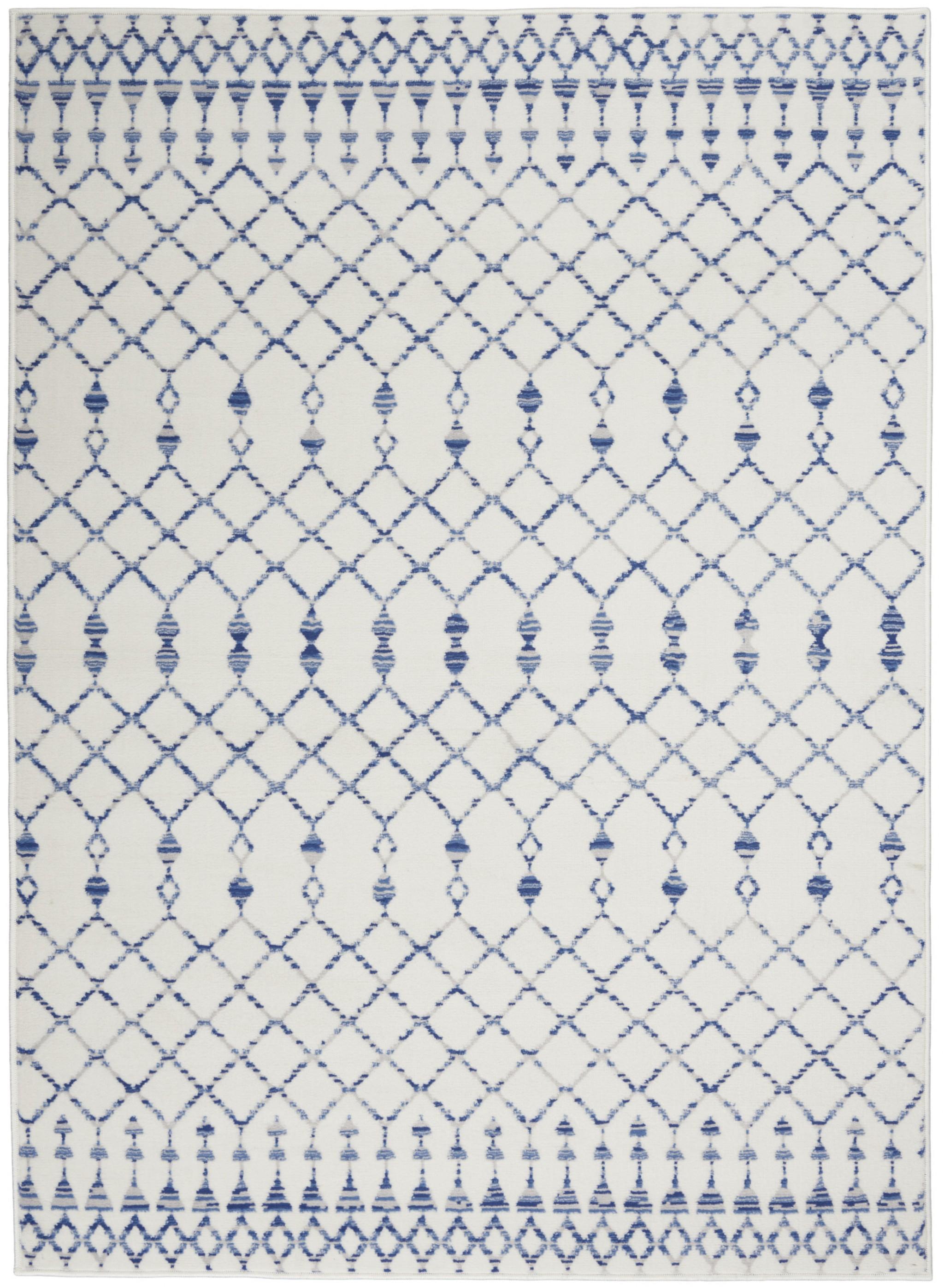 5’ x 7’ Ivory and Blue Berber Pattern Area Rug