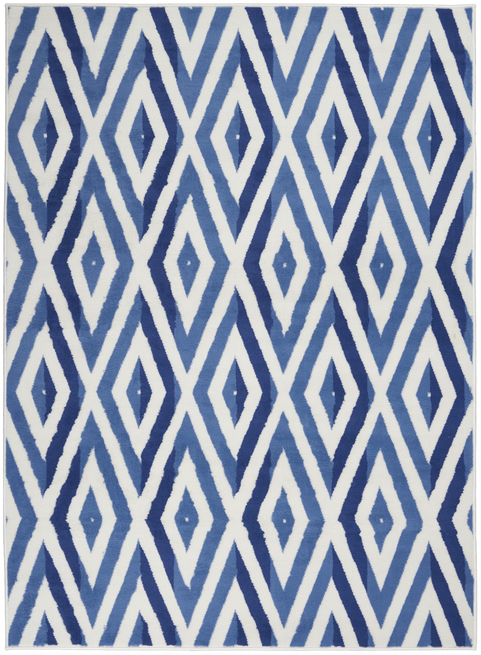 5’ x 7’ Ivory and Blue Diamond Area Rug Default Title