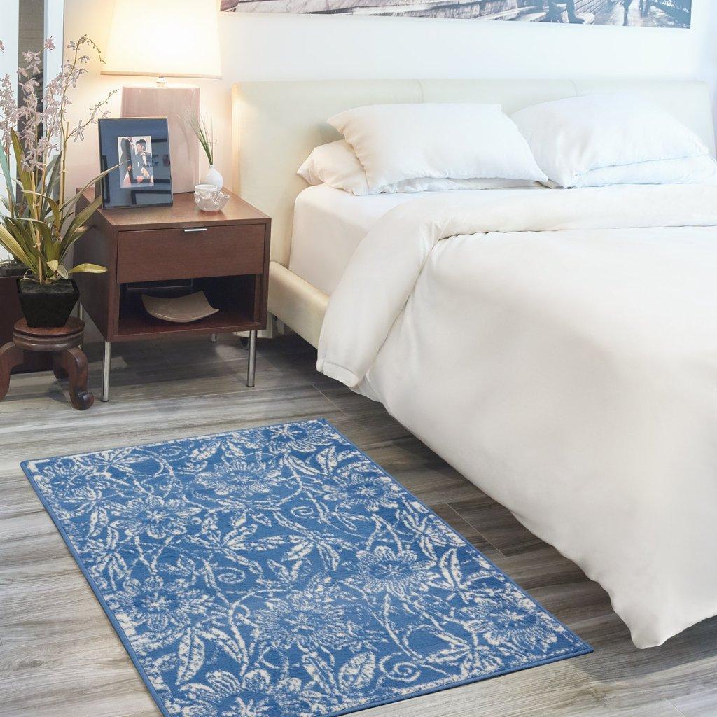 4’ x 6’ Blue and Ivory Floral Vines Area Rug Default Title