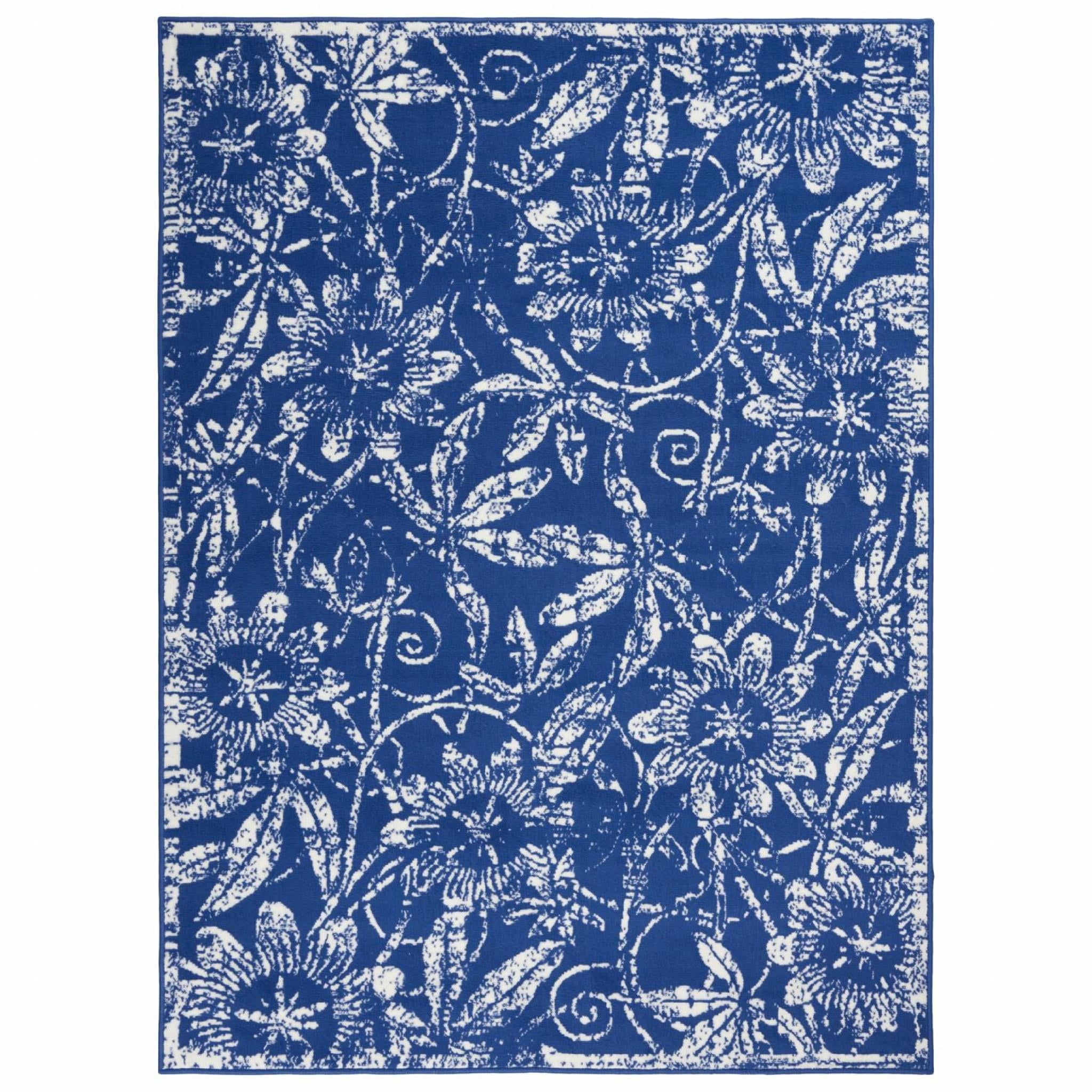 6’ x 9’ Navy and Ivory Floral Vines Area Rug