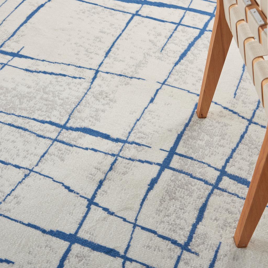 6’ x 9’ Ivory and Blue Irregular Grids Area Rug Default Title