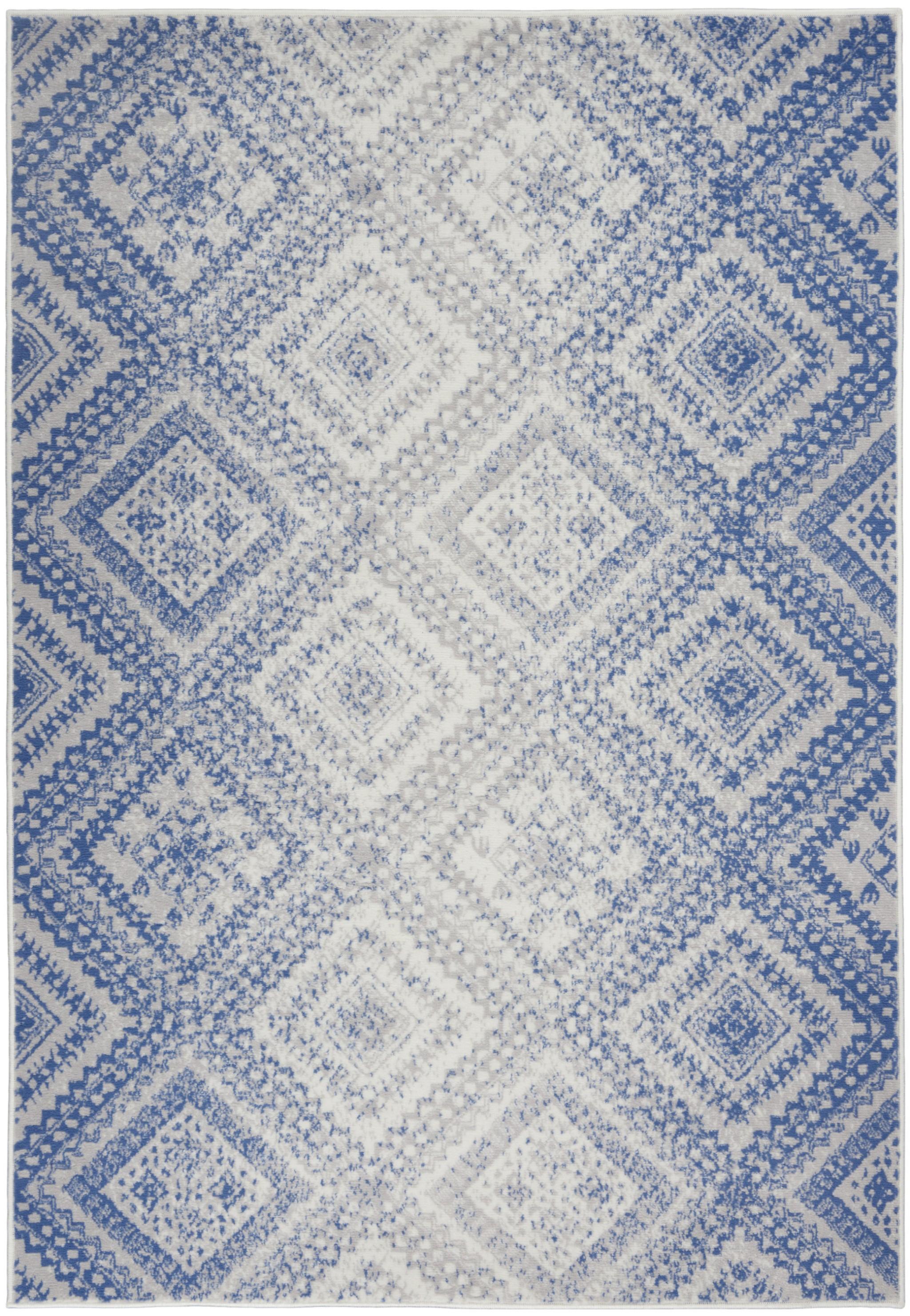 5’x7’ Ivory and Blue Lattice Area Rug Default Title