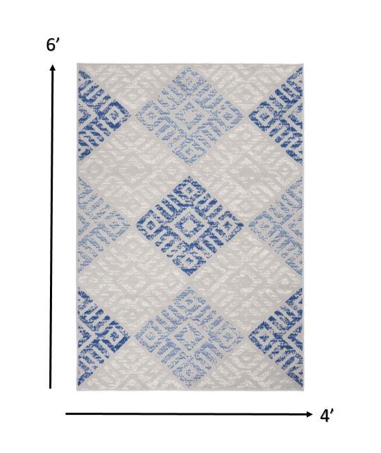 4’ x 6’ Gray and Blue Diamonds Area Rug