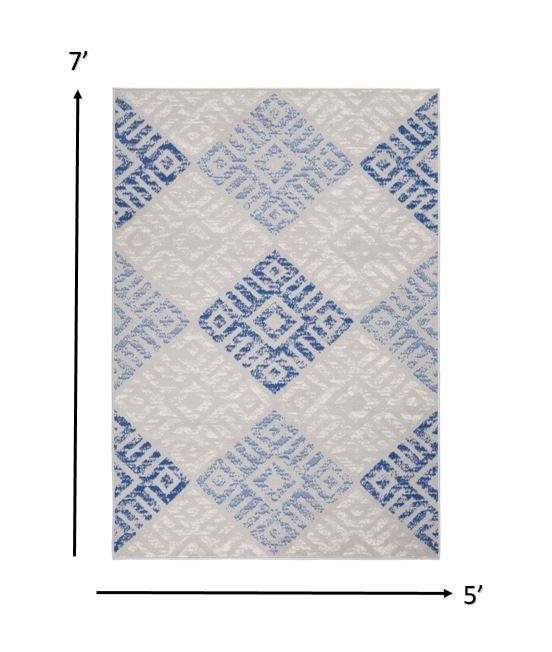 5’ x 7’ Gray and Blue Diamonds Area Rug