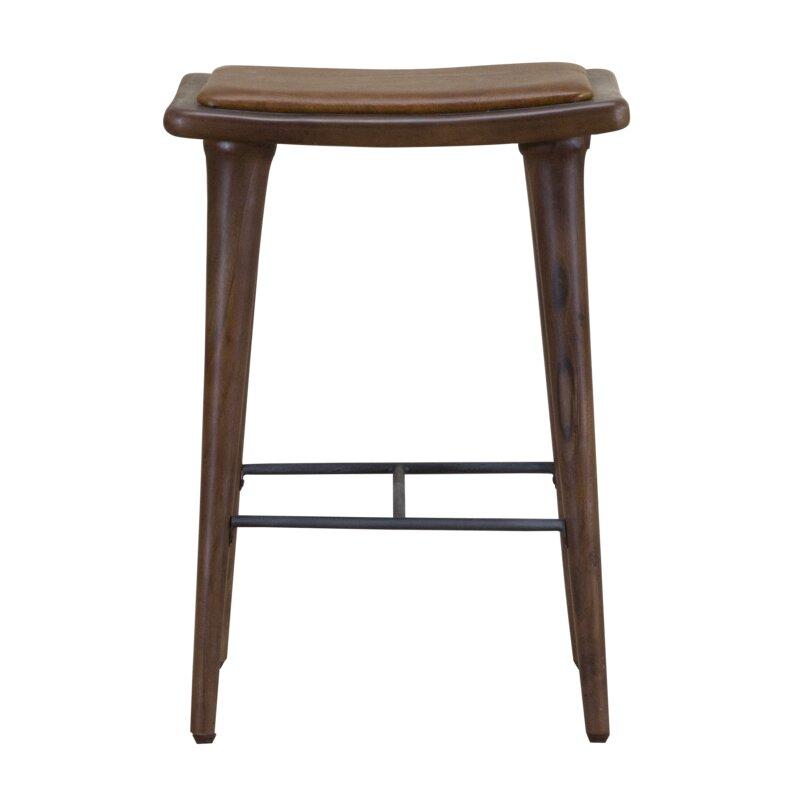 Walnut Finish Leather Counter Stool