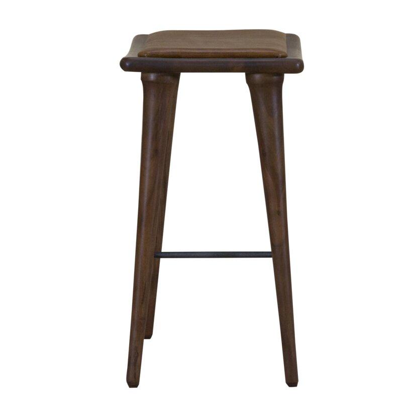 Walnut Finish Leather Counter Stool