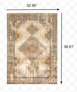 5’ x 7’ Gray and Beige Aztec Pattern Area Rug