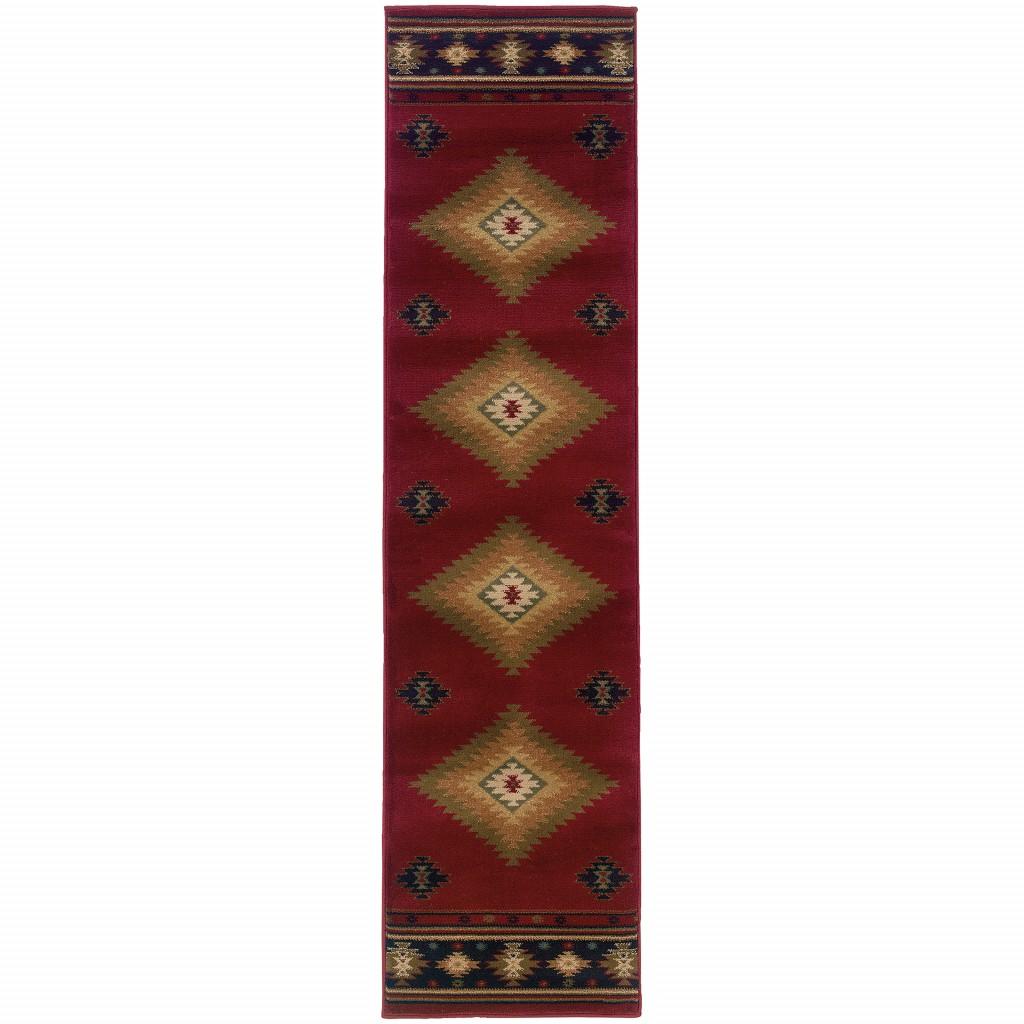 2’ x 8’ Red and Beige Ikat Pattern Runner Rug