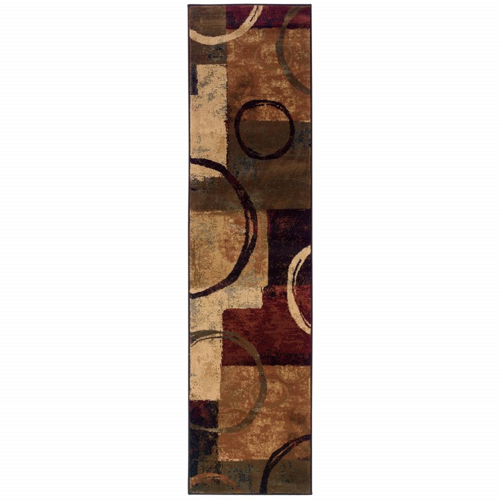 2’ x 8’ Brown and Black Abstract Geometric Runner Rug Default Title