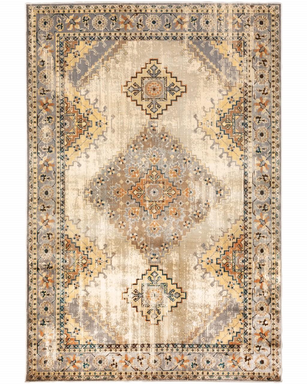 7’ x 9’ Gray and Beige Aztec Pattern Area Rug Default Title