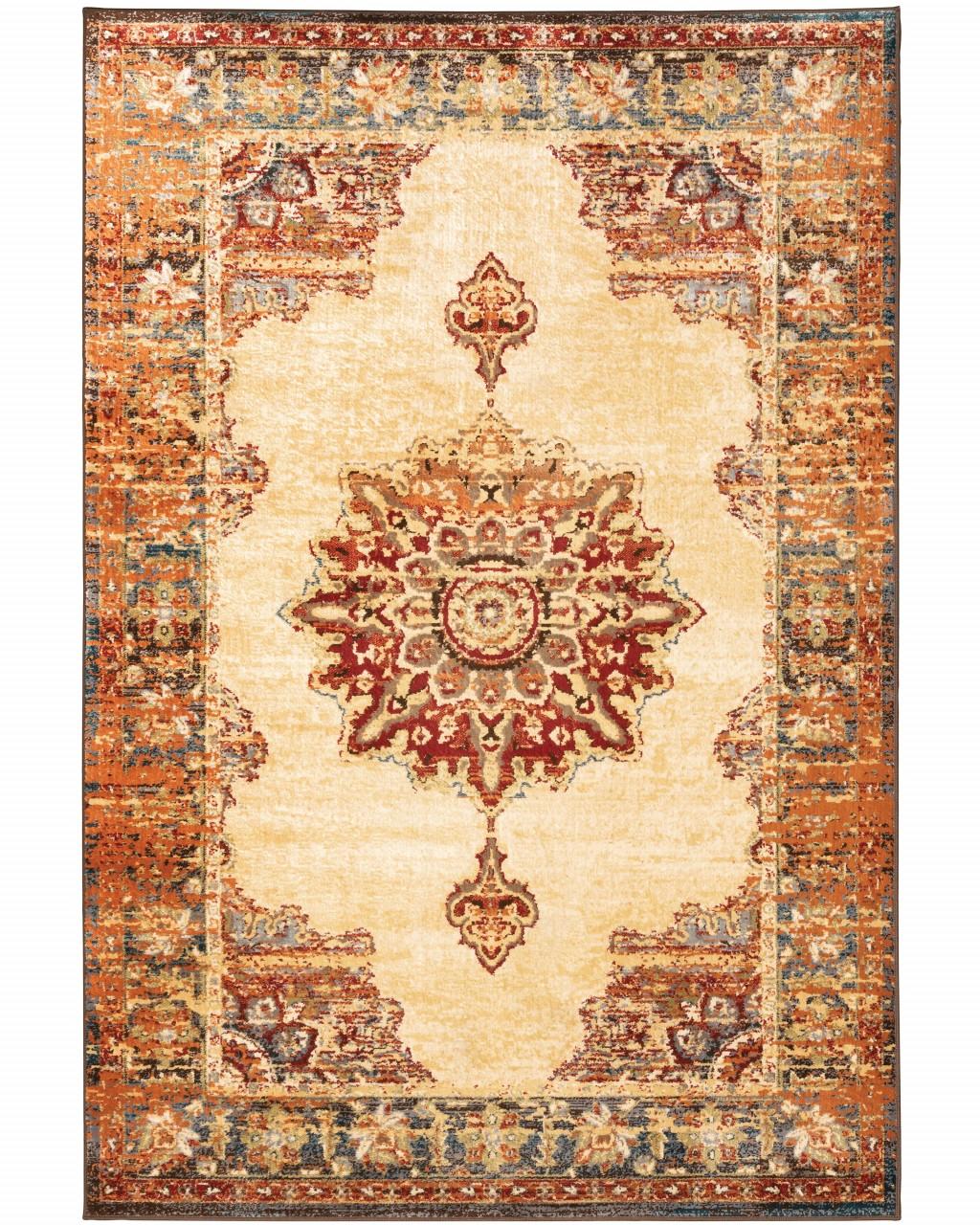 8’ x 10’ Gold and Orage Floral MedallionArea Rug Default Title