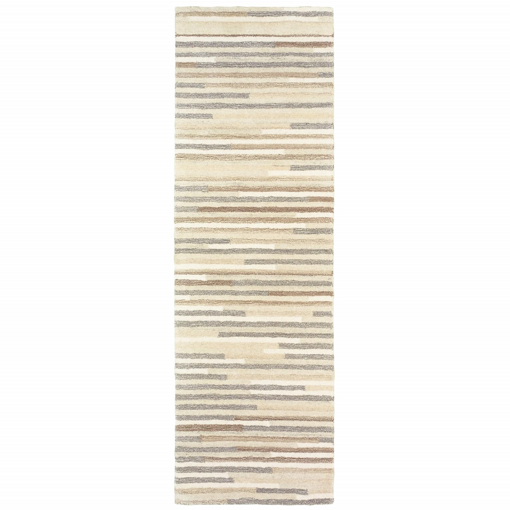 3’ x 8’ Beige and Gray Eclectic LinesRunner Rug Default Title