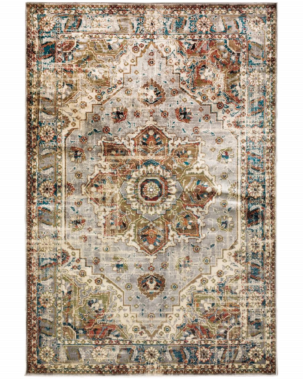 10’ x 13’ Gray and Rust Distressed Medallion Area Rug Default Title