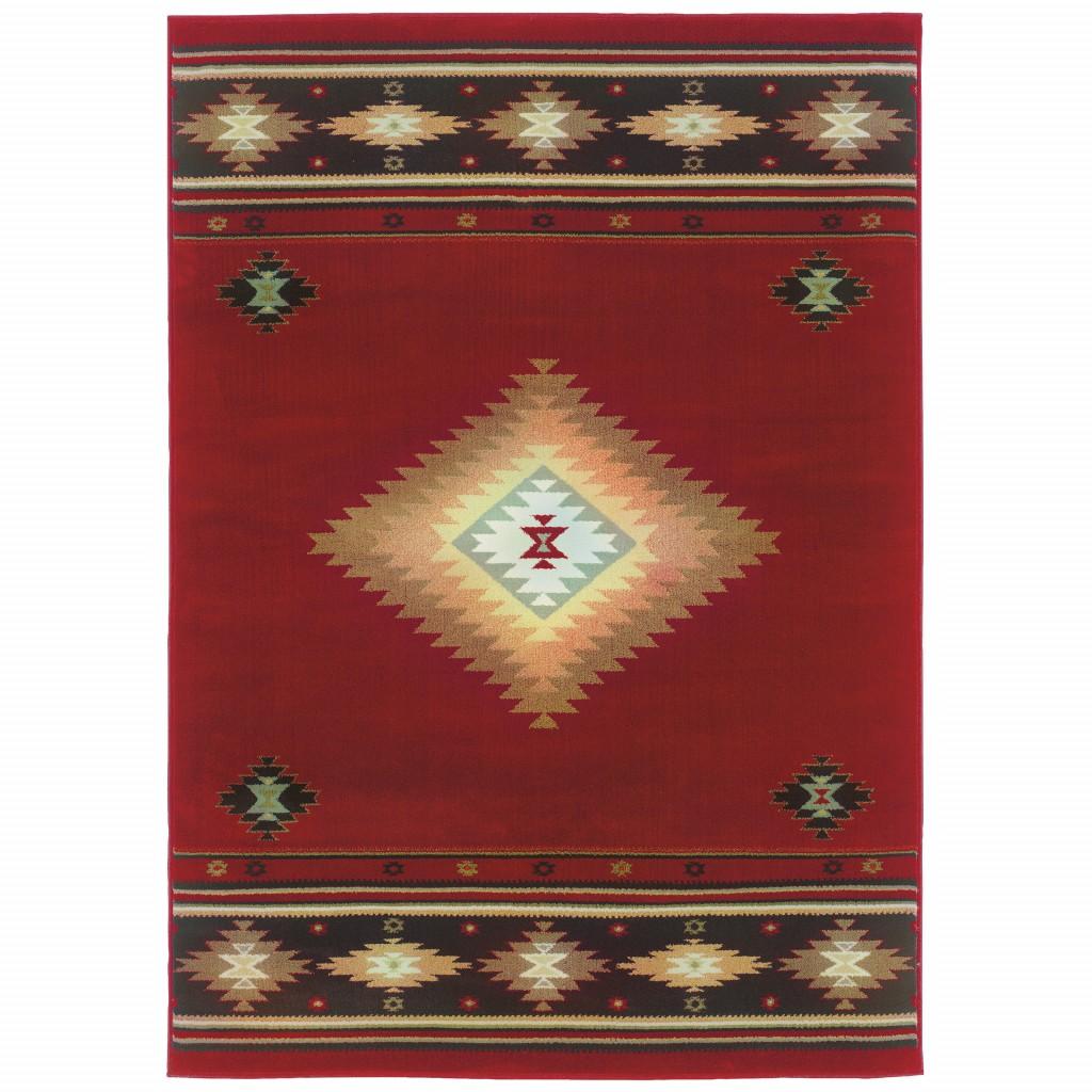 7’ x 10’ Red and Beige Ikat Pattern Area Rug Default Title