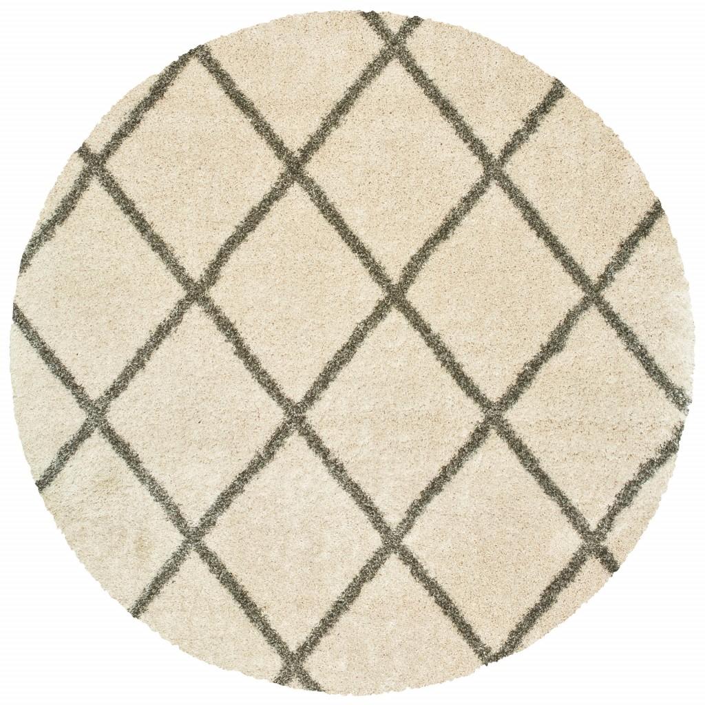 8’ Round Ivory and Gray Geometric Lattice Area Rug Default Title