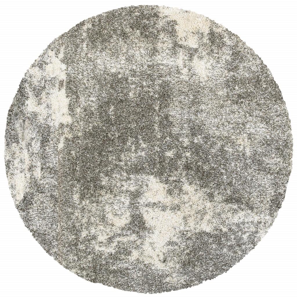 8' Round Gray and Ivory Distressed Abstract Area Rug Default Title