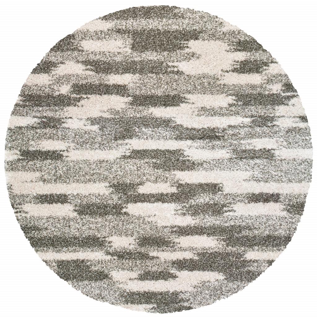 8’ Round Gray and Ivory Geometric Pattern Area Rug Default Title