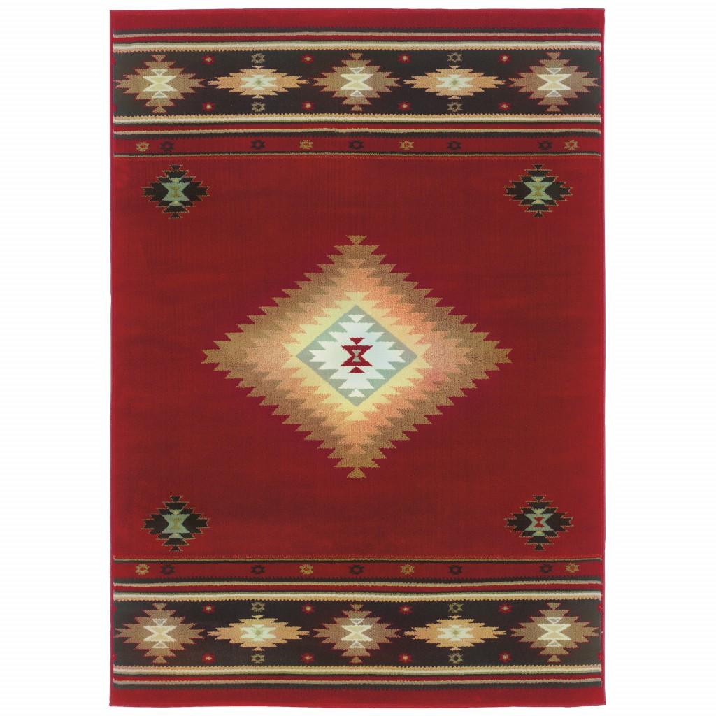 8’ x 11’ Red and Beige Ikat Pattern Area Rug