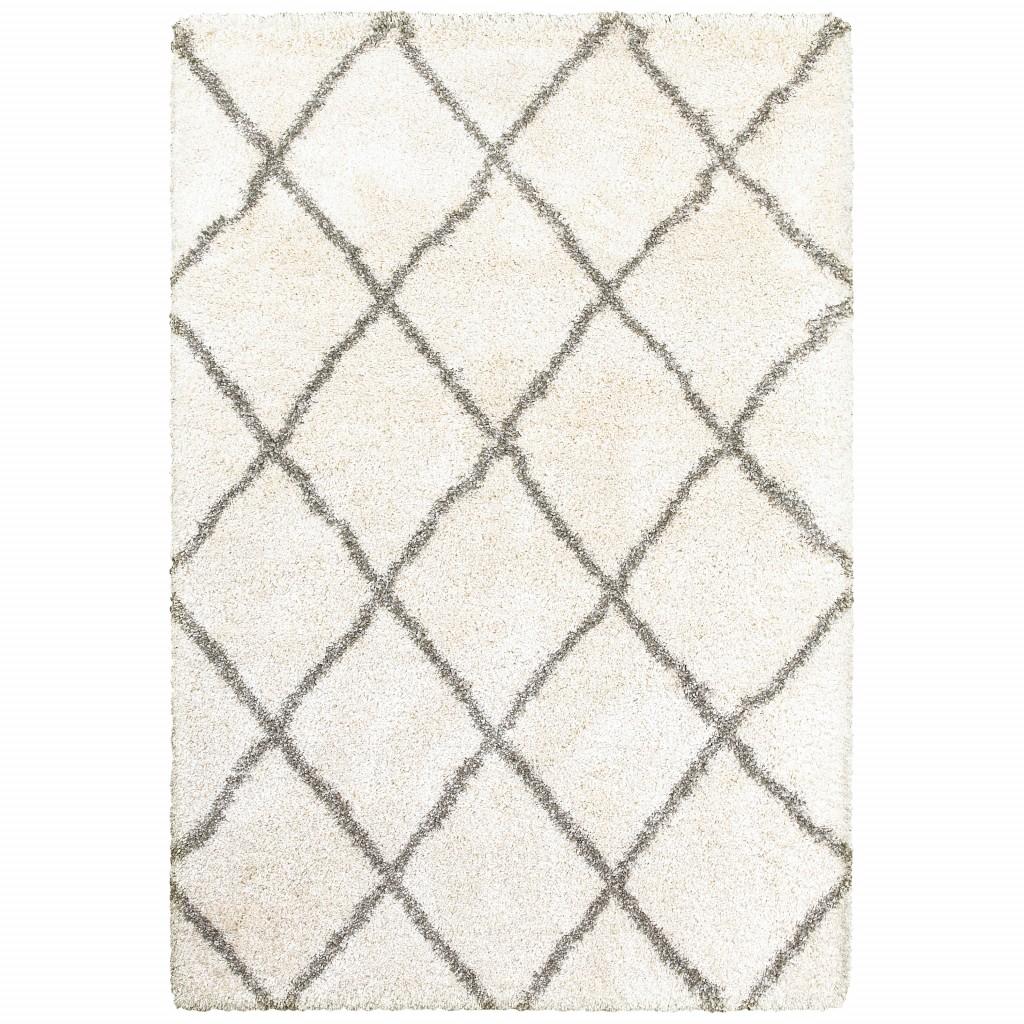 8’ x 11’ Ivory and Gray Geometric Lattice Area Rug