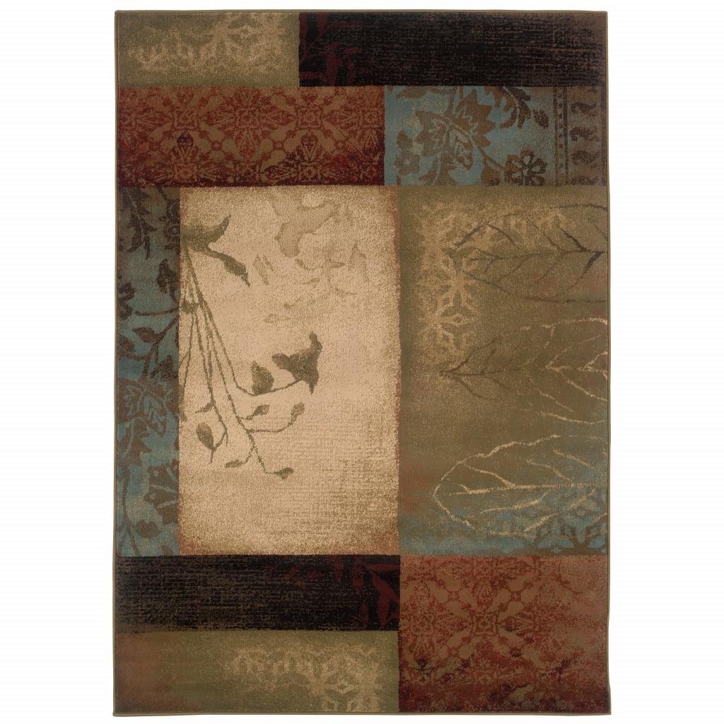 10’ x 13’ Beige and Brown Floral Block Pattern Area Rug Default Title