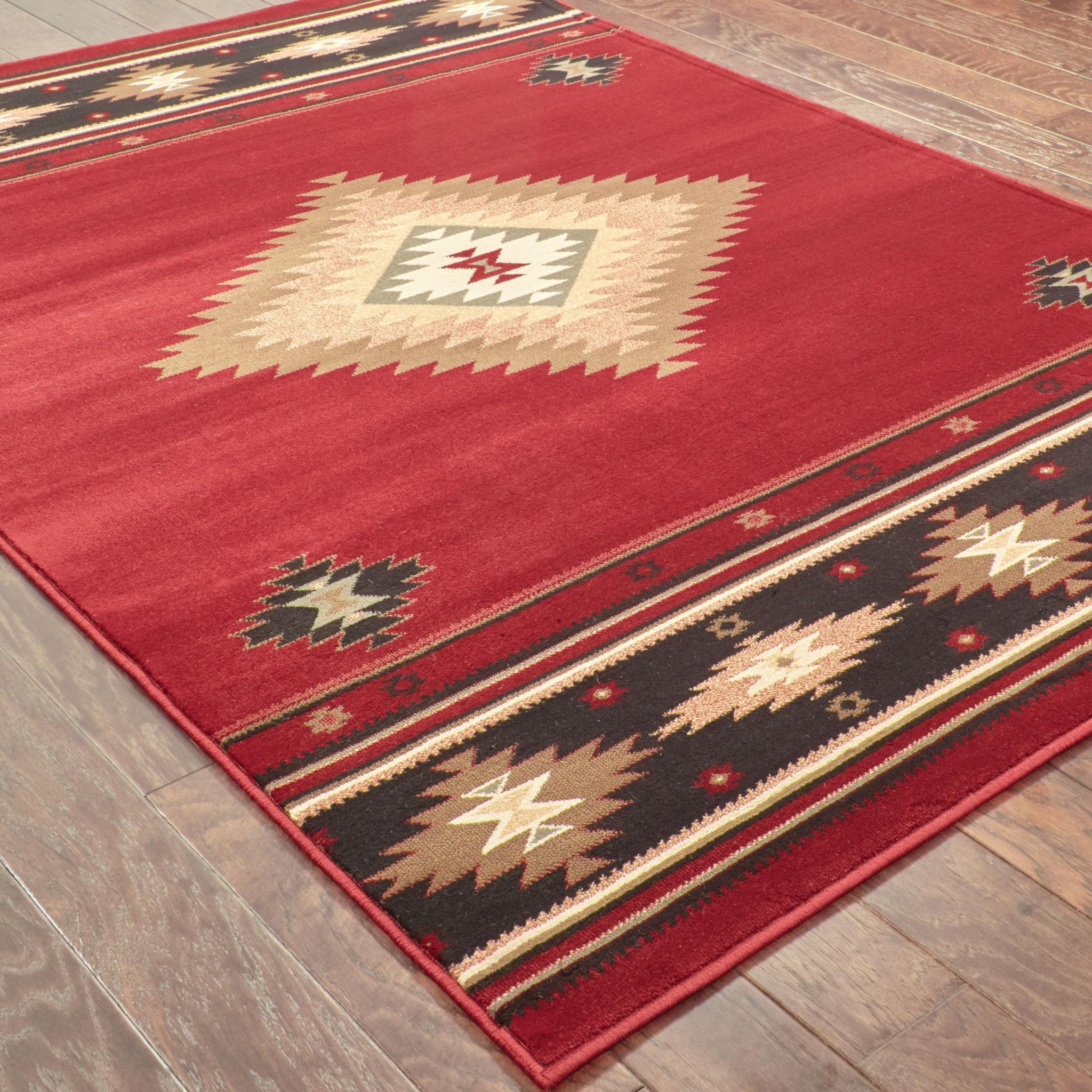 10’ x 13’ Red and Beige Ikat Pattern Area Rug