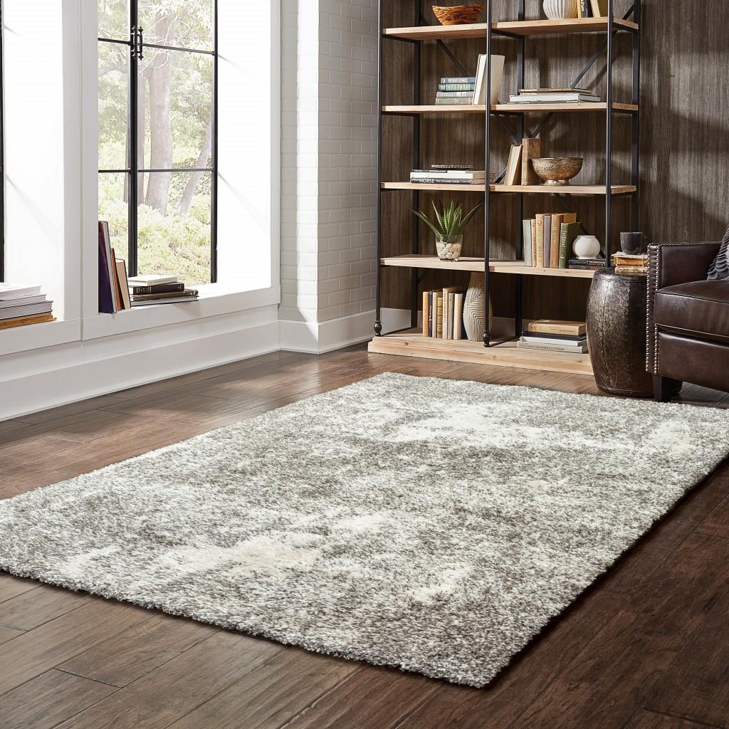 10’ x 13’ Gray and Ivory Distressed Abstract Area Rug
