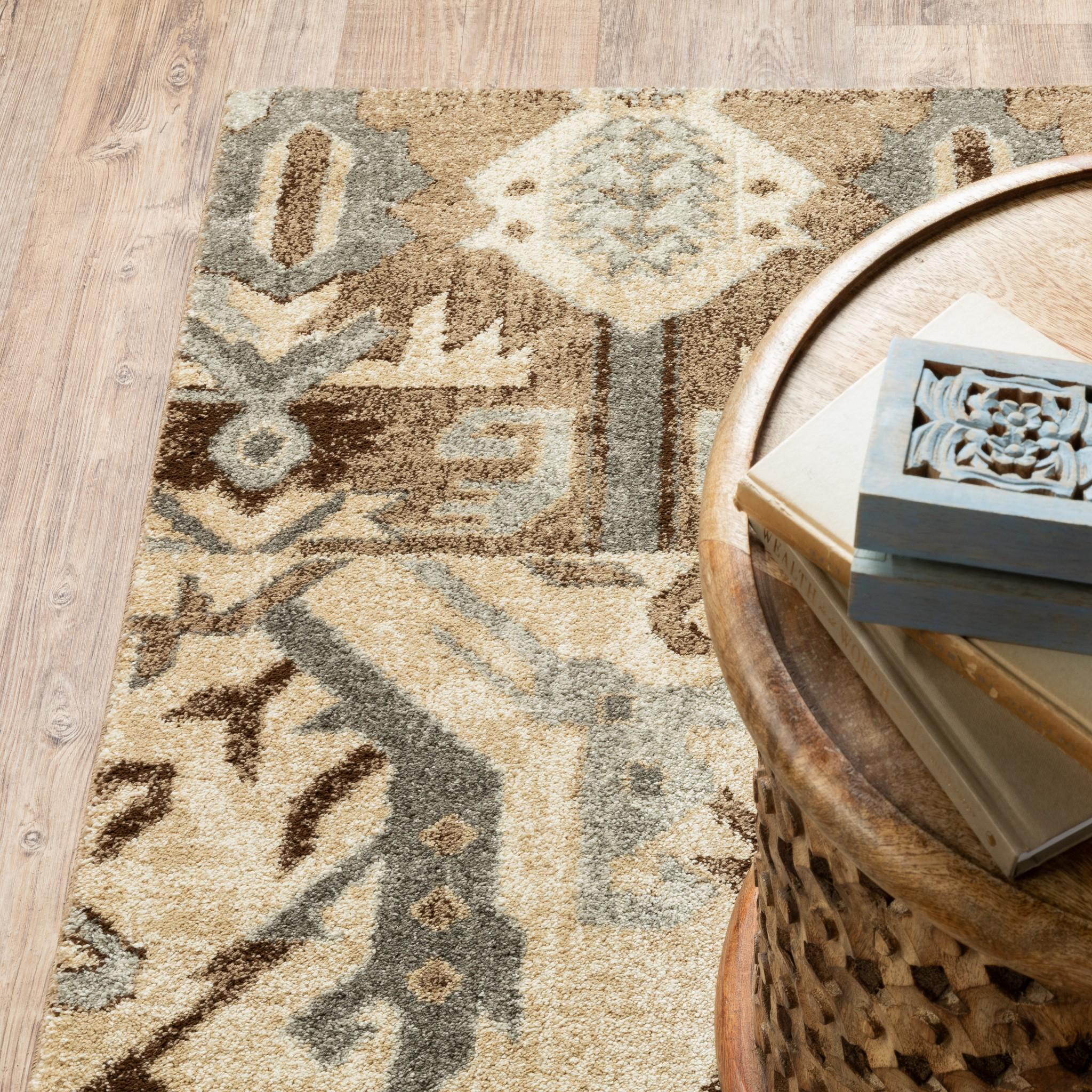 2’ x 8’ Tan and Gold Central Medallion Indoor Runner Rug