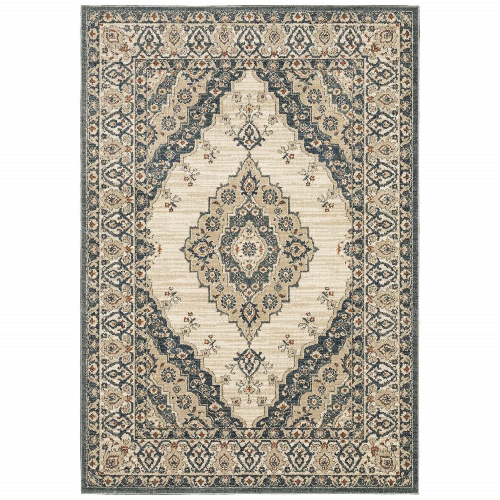 5’ x 7’ Vintage Beige and Blue Indoor Area Rug Default Title