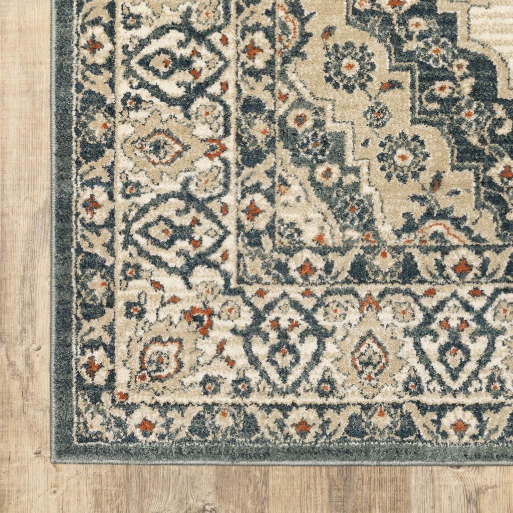 5’ x 7’ Vintage Beige and Blue Indoor Area Rug Default Title