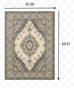 5’ x 7’ Vintage Beige and Blue Indoor Area Rug Default Title
