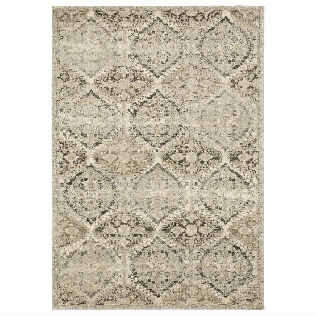 5’ x 8’ Ivory and Gray Floral Trellis Indoor Area Rug Default Title