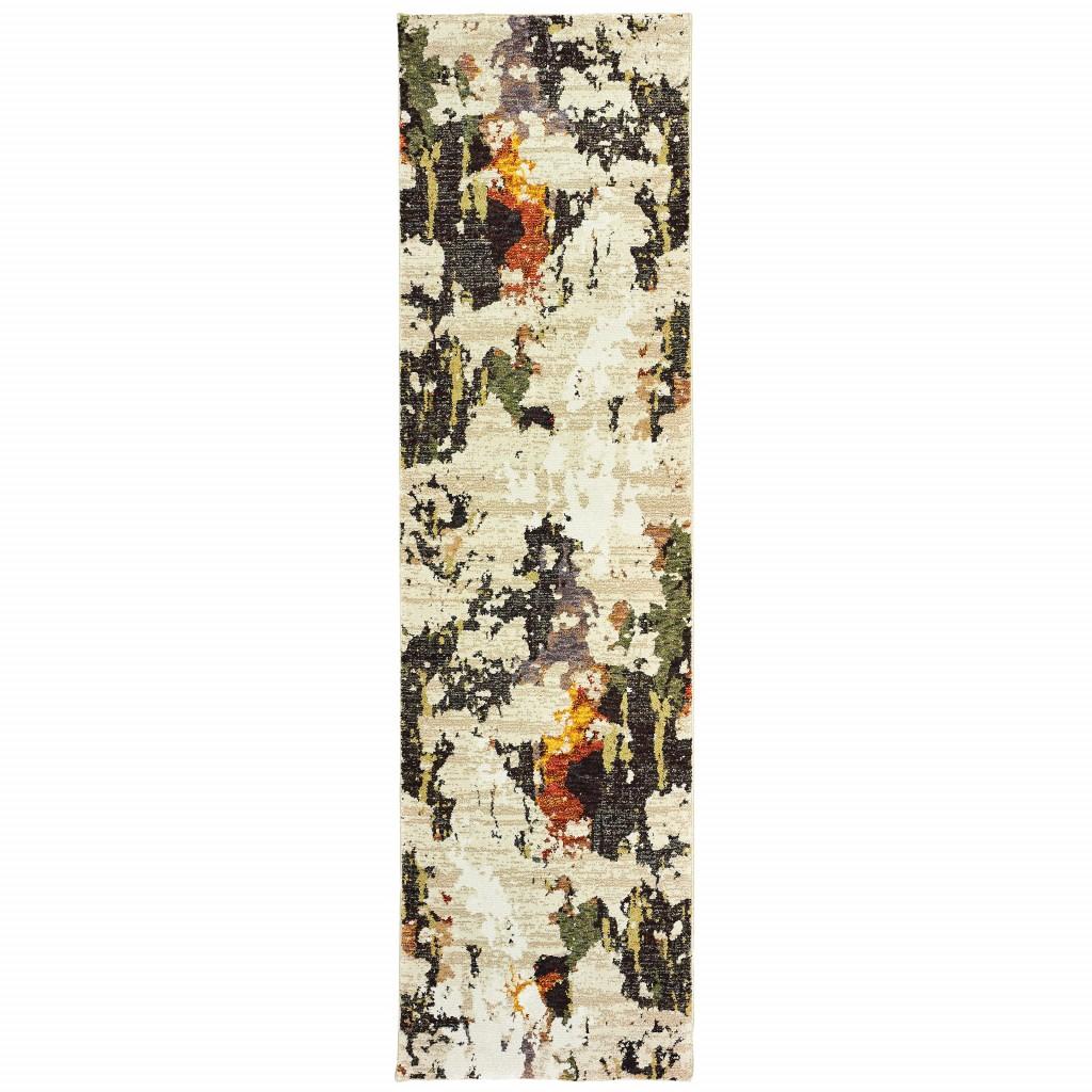 3’ x 12’ Abstract Weathered Beige and Gray Indoor Runner Rug