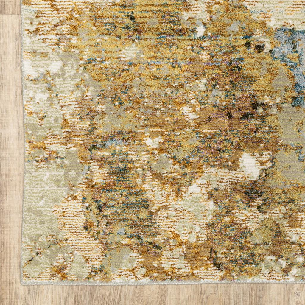 3’ x 12’ Modern Abstract Gold and Beige Indoor Runner Rug