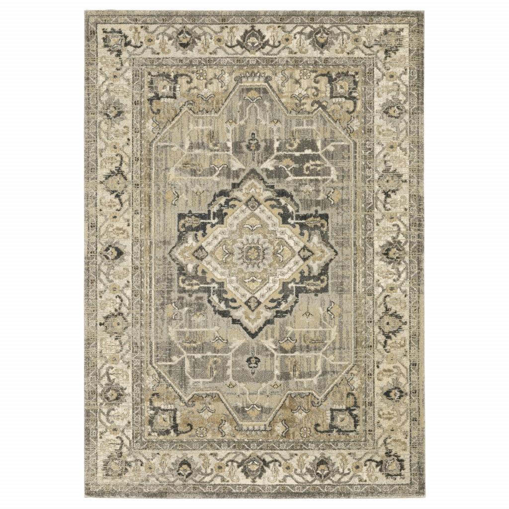 8’ x 11’ Beige and Gray Traditional Medallion Indoor Area Rug Default Title