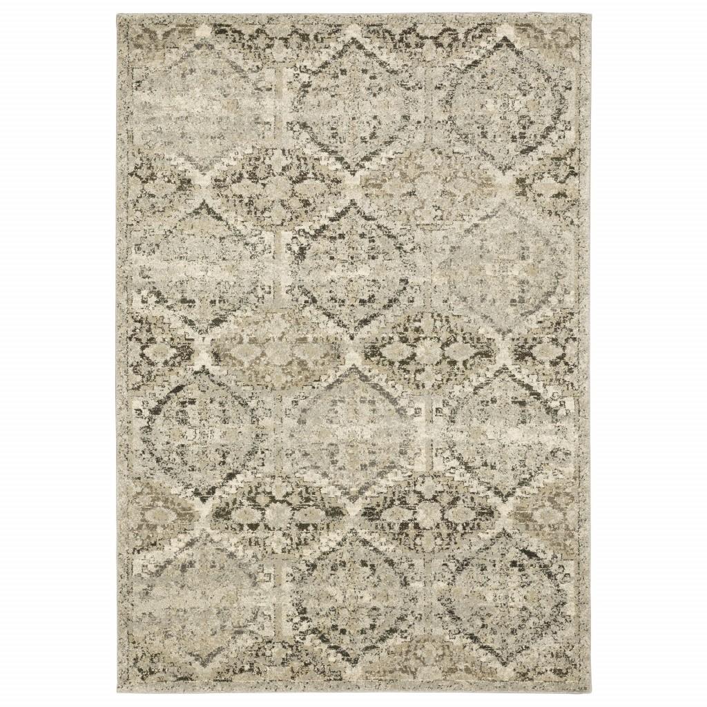 8’ x 11’ Ivory and Gray Floral Trellis Indoor Area Rug