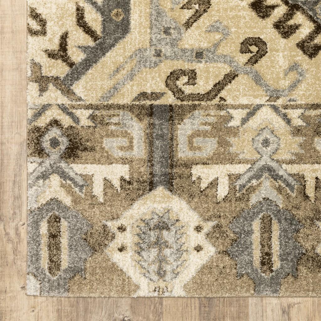 8’ x 11’ Tan and Gold Central Medallion Indoor Area Rug