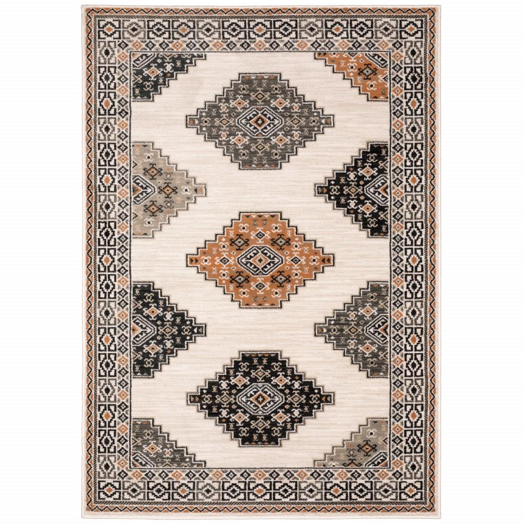 10’ x 13’ Abstract Ivory and Gray Geometric Indoor Area Rug