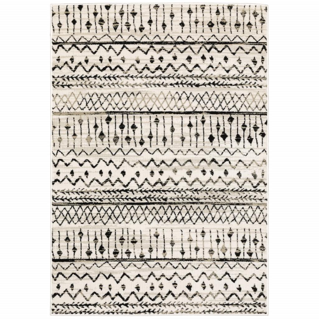 10’ x 13’ Ivory and Black Eclectic Patterns Indoor Area Rug