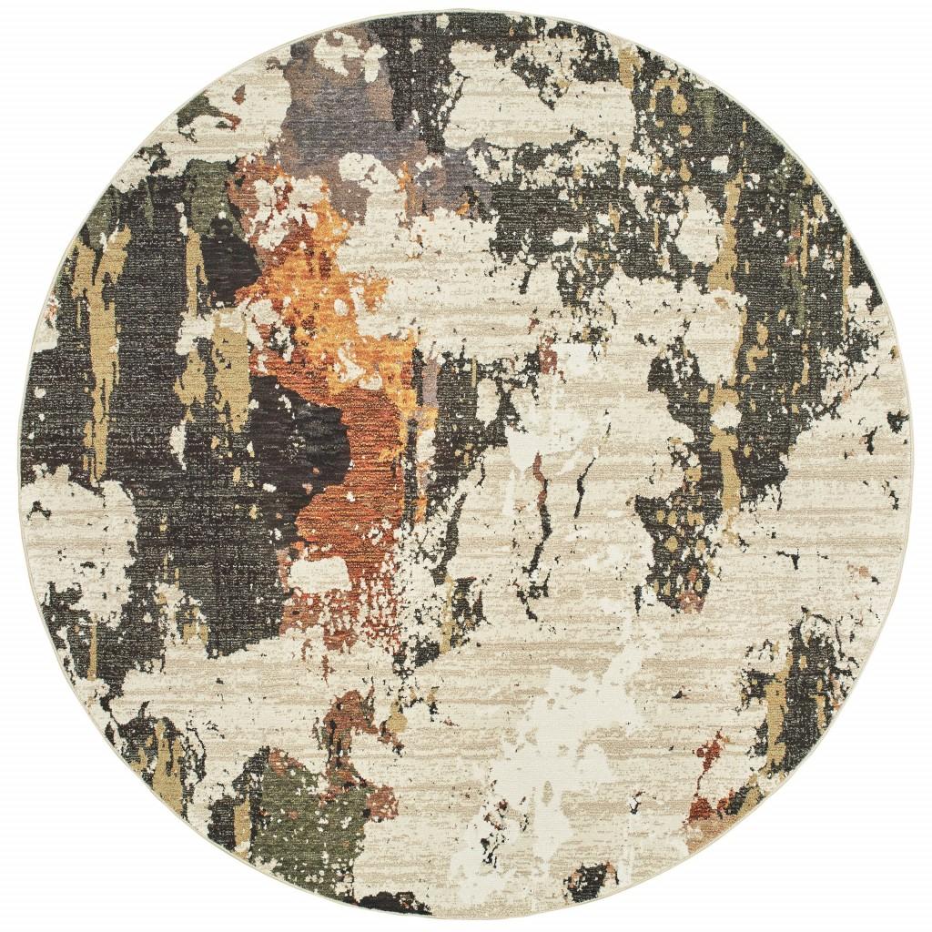8’ Round Abstract Weathered Beige and Gray Indoor Area Rug Default Title