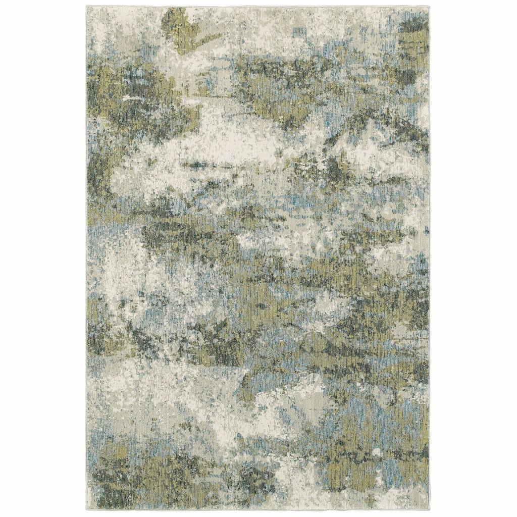 8’ x 11’ Blue and Sage Distressed Waves Indoor Area Rug Default Title