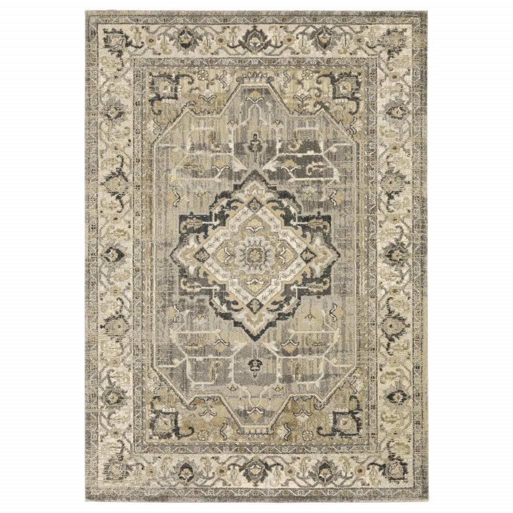 10’ x 13’ Beige and Gray Traditional Medallion Indoor Area Rug