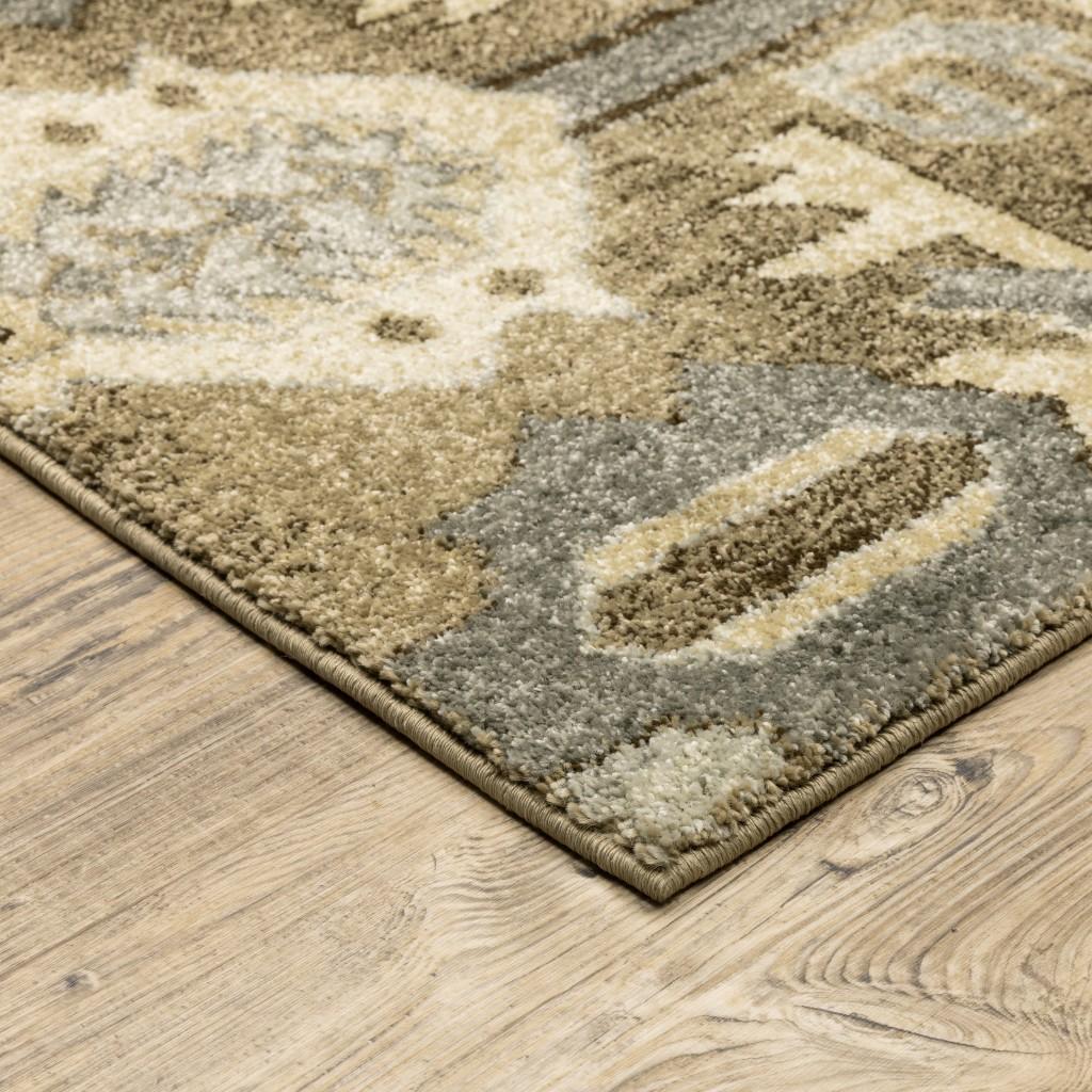 10’ x 13’ Tan and Gold Central Medallion Indoor Area Rug