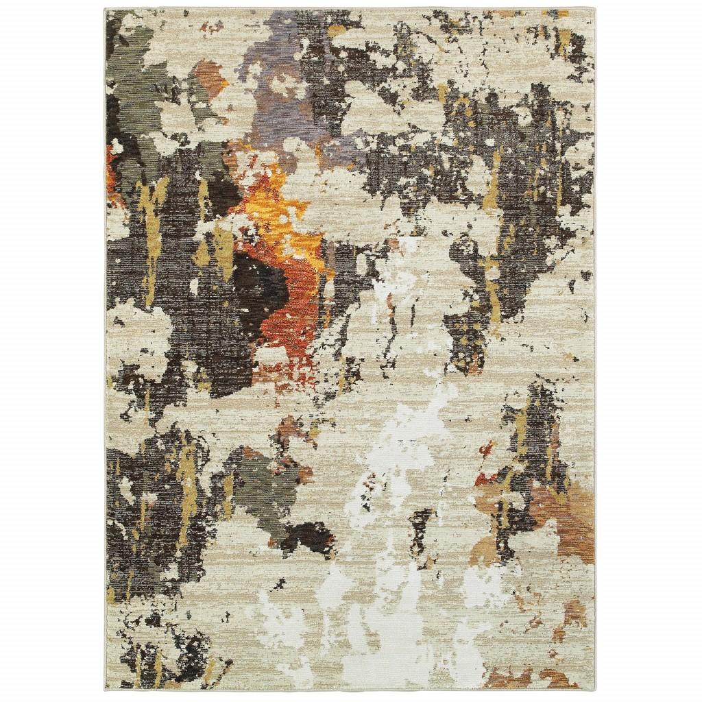 10’ x 13’ Abstract Weathered Beige and Gray Indoor Area Rug