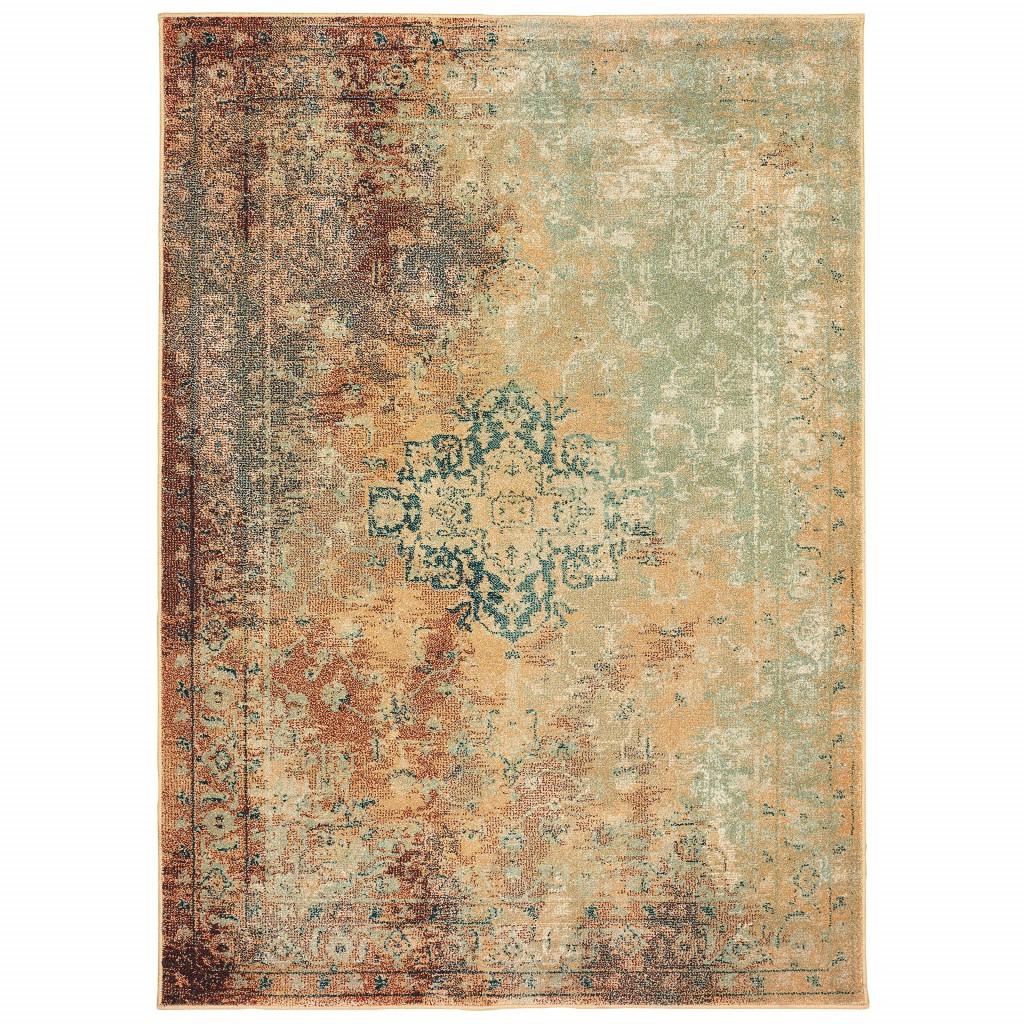 4’ x 6’ Brown and Gold Medallion Indoor Area Rug Default Title